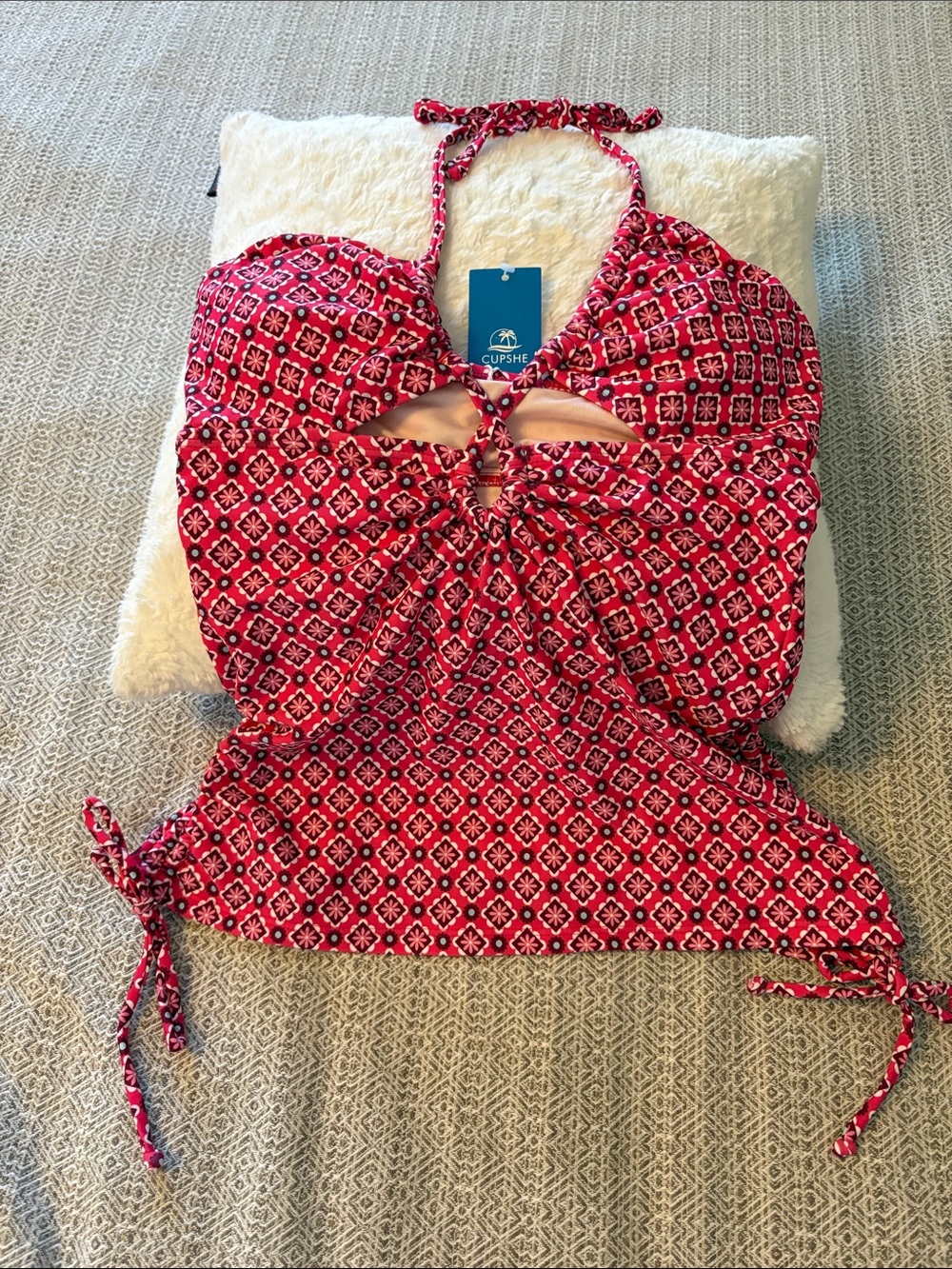 Cupshe Pink Patterned Halter Tankini Top